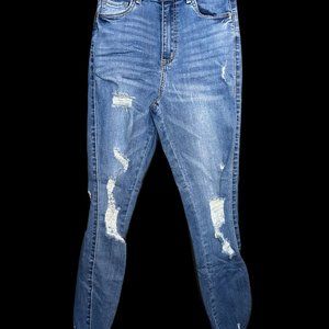 Deep Blue High Waisted Distressed Skinny Jeans - Size 3